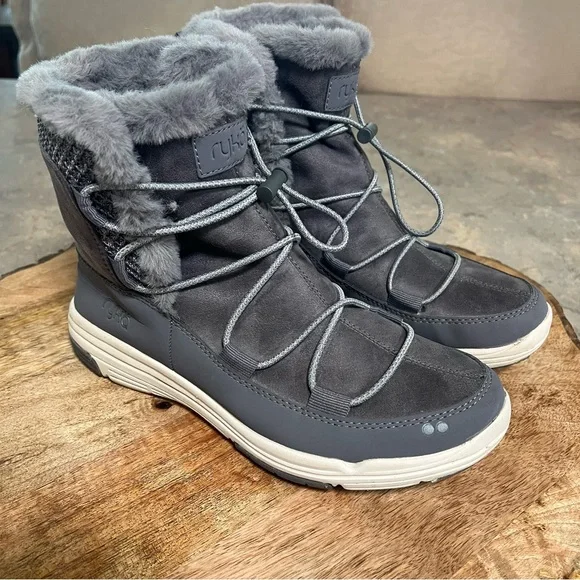 Ryka Women's Aubonne Faux Fur Charcoal Bungee Laces Winter Trail Hiking Boots 8M - Picture 2 of 11